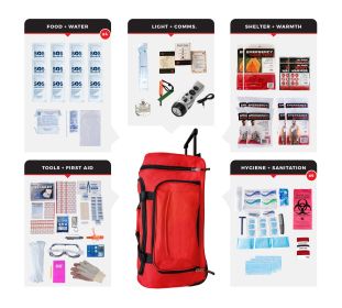 4 Person Comfort Survival Kit, Rolling Bag