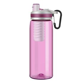 Camping Hiking Water Filter Bottle Portable Mug For Outdoor Emergency Survival Portable Purifier Water Filter Leakproof (Color: Pink)