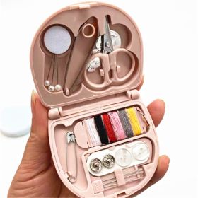 1pc Mini Portable Small Sewing Box Travel Household Sewing Kit Thread Scissors Needles Pins (Color: Pink)