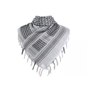 Tactical Hunting Scarf Shemagh Outdoor Tactical Desert Keffiyeh Head Neck Scarf Arab Wrap with Tassel 43x43 Inches (Color: Grey)