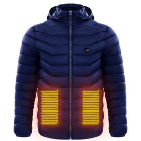 Men Heated Puffer Jacket Electric Heating Coat Insulated Hood Windbreaker (Option: Blue-L)