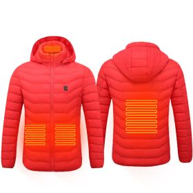 Men Heated Puffer Jacket Electric Heating Coat Insulated Hood Windbreaker (Option: Red-3XL)